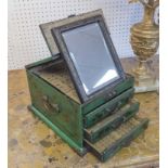 CHINESE VANITY BOX, green lacquer with gilt detail, 26cm W x 32cm D x 21cm H.