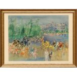 JEAN DUFY 'Caleches et Chateau', colour lithograph, signed in the plate, 46cm x 60cm,