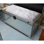 MIRRORED TRUNK, with crushed velvet silvered padded top, 100cm x 47cm x 53cm H.