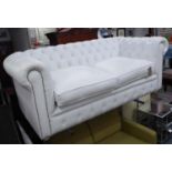 CHESTERFIELD SOFA, of compact proportions, white leather finish, 80cm H x 98cm x 205cm.