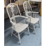 COUNTRY WINDSOR CHAIRS, a pair, in F&B blue grey distressed effect painted finish,