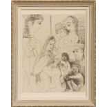 PABLO PICASSO 'Women with fish and dove', lithograph circa 1970s, 54cm x 44cm, framed and glazed.