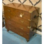 CAMPAIGN CHEST, early 19th century teak and brass bound,