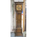 LONGCASE CLOCK, early 20th century oak and inlaid with brass face and thirty hour movement,