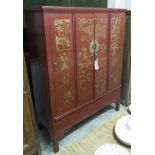 MARRIAGE CABINET, 19th century Chinese, crimson lacquer and gilded,