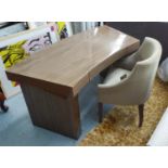 CURVED DESK, contemporary style, 148cm W x 70cm D x 79cm H, plus a chenille chair, 60cm W x 80cm H.