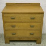 CHEST, Art Deco oak of three drawers with bakelite handles, 85cm H x 85cm x 43cm D.