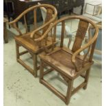 CHINESE HORSESHOE CHAIRS, a pair, elm each 60cm W x 90cm H.