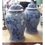 BALUSTER VASES, a pair, Chinese style blue and white, 45cm H.