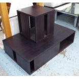 LOW TABLE, dark wood, contemporary style, 80cm x 130cm x 32cm H, plus a side table to match,