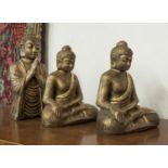 DUO OF SEATED BUDDHAS, and a Buddha in meditation, tallest 40cm.