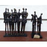 SCULPTURE, of a group of spectators, and a sculpture of a family circle, bronze effect.