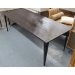 DINING TABLE, of rectangular form with planked wooden top on metal supports, 120cm x 120cm x 75cm H.