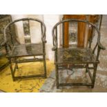 CHINESE HORSESHOE CHAIRS, a pair,