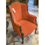 ARMCHAIR, Edwardian in rose pink velvet, 71cm H.