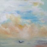 NIGEL KINGSTON ' Solitary Boat', acrylic on canvas, 100cm x 100cm.
