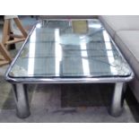 BAUHAUS STYLE LOW TABLE, chromed tubular construction with mirrored top.