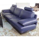 NATUZZI SOFA, navy blue leather in two sections, 93cm x 83cm H x 283cm L.