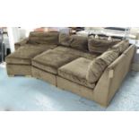 ASHLEY HICKS CORNER SOFA, in brown fabric on block supports plus a full length matching ottoman,