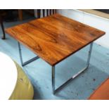 OCCASIONAL TABLE, mid century, rosewood top with glass undertier, 72cm x 72cm x 48cm.