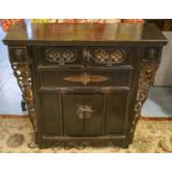 SIDE CABINET, 19th century Chinese ebonised of adapted shallow proportions,