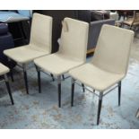 DINING CHAIRS, a set of five, upholstered in natural fabric, 46cm x 93cm H x 46cm.