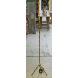 STANDING LAMP, mid 20th century brass with turned stem, 153cm H.