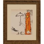 MARC CHAGALL 'The Umbrella', original lithograph 1957, printed by Mourlot Freres, 24cm x 20cm,