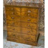 SCOTTISH CHEST, 19th century burr walnut with four short drawers above four long drawers,
