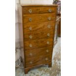 TALL CHEST, late 19th/early 20th century mahogany with seven short drawers on bracket feet,