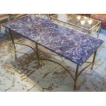 LOW TABLE, 20th century with lapis lazuli top, fluted gilt metal supports with curving stretchers,