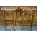 CONSOLE TABLES, a pair, early 20th century, French, Louis XV design beechwood,