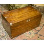 TRUNK, vintage camphorwood and brass bound, with rising slatted lid and carrying handles,