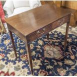 WRITING TABLE, George III mahogany with two frieze drawers, square tapering supports,