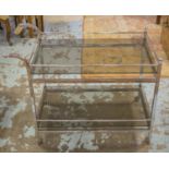 TROLLEY, mid 20th century, chromium framed with two tier glass shelves and castors,