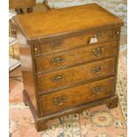 BACHELOR CHEST, George III design burr walnut with four long drawers and fold over top,