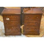 BEDSIDE CHESTS, a pair, Victorian mahogany each adapted with three graduated drawers,