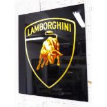 LAMBORGHINI LACQUER PANEL, 82cm x 85cm.