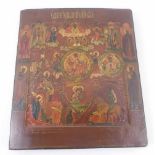 19TH CENTURY RUSSIAN ICON, depicting scenes from Heaven and Hell, painted on wooden panel, 26.