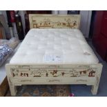 CHINOISERIE BED, with natural spring John Lewis mattress, frame 206cm x 156cm,