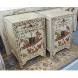 SIDE CABINETS, a pair, Chinoiserie matching the previous lot, 40cm x 32cm x 62cm H each.