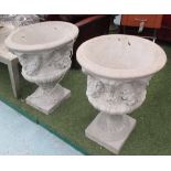 GARDEN URNS, a pair, reconstituted stone of classical form, 57cm x 58cm H.