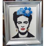 FRIDA KAHLO 'BY BEE RICH', bespoke light up art portrait, 70cm x 60cm.