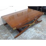 LOW TABLE, Campaign style mahogany with brass detail, 100cm x 160cm L x 46cm H.