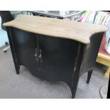 SIDE CABINET, of serpentine form, with a shaped wooden top and two beech lacquered doors,