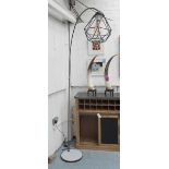 ARCO STYLE FLOOR LAMP, black geometric shade and stem raised on a cement base, 206cm H.