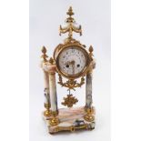 FRENCH PORTICO CLOCK, variegated marble, with gilt metal mounts,
