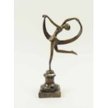 ART DECO SCARF DANCER SCULPTURE, bronzed finish, inscribed 'Lorenzl', socle marble base,