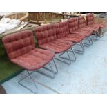 DINING CHAIRS, a set of six, 1960's, in red buttoned upholstery.