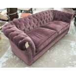 CHESTERFIELD SOFA, buttoned back and arms in purple velour, 245cm x 100cm x 75cm H.